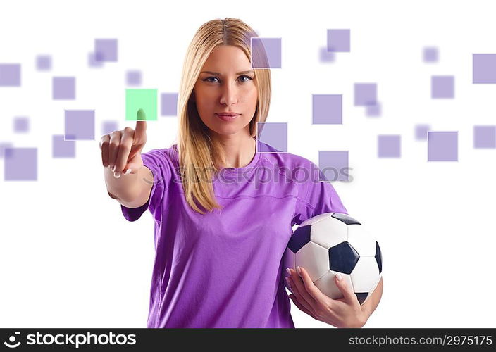 Woman with football pressing virtual buttons