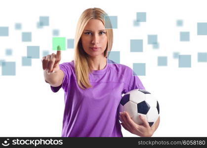 Woman with football pressing virtual buttons