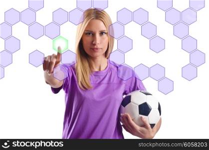 Woman with football pressing virtual buttons