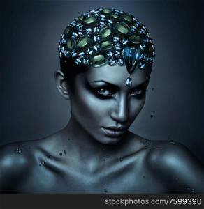 woman with gemstone head