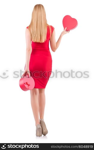 Woman with giftbox isolated on white