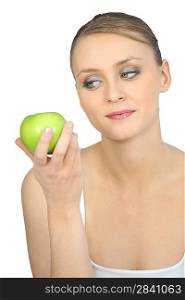 Woman with green apple