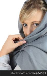Woman with grey shawl