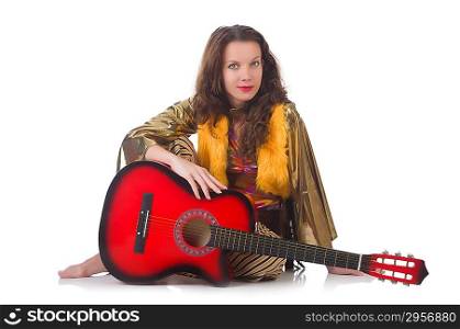 Woman with guitar in mexican clothing