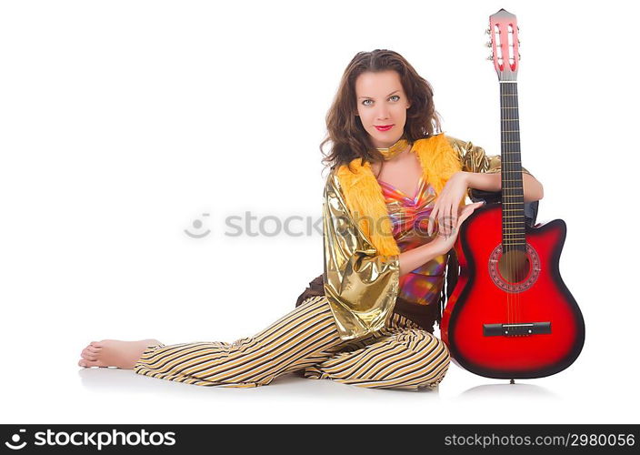 Woman with guitar in mexican clothing