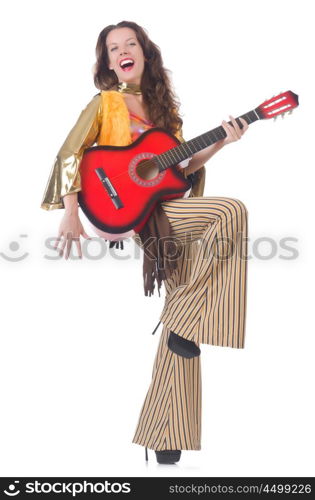 Woman with guitar in mexican clothing