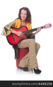 Woman with guitar in mexican clothing