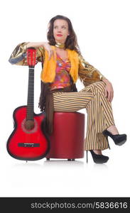 Woman with guitar in mexican clothing