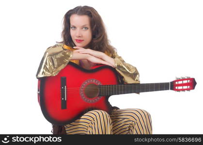 Woman with guitar in mexican clothing