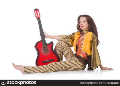 Woman with guitar in mexican clothing