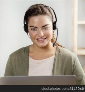 woman with headset using laptop 4