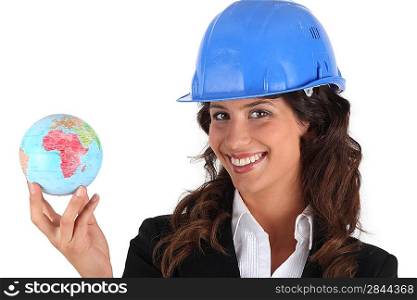 Woman with helmet and globe