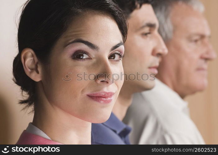 Woman with her family beside him