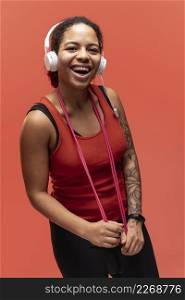 woman with jumping rope headphones