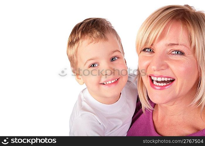 Woman with kid faces close-up 2