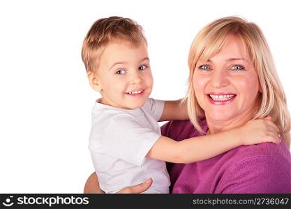Woman with kid faces close-up 4