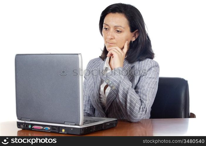 Woman with laptop looking at the screen