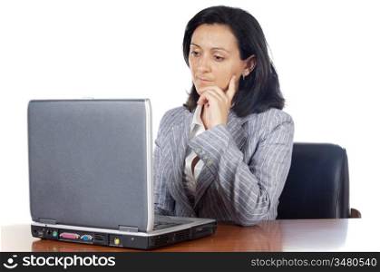 Woman with laptop looking at the screen