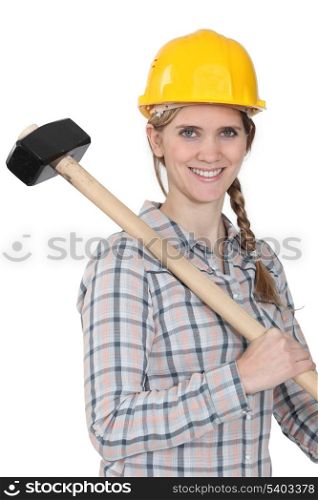 Woman with large hammer