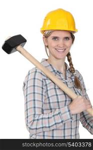 Woman with large hammer