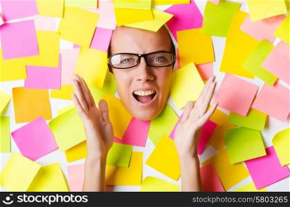 Woman with lots of reminder notes