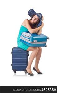 Woman with luggage isolated on the white