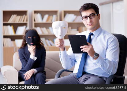 Woman with mask during psychologist visit