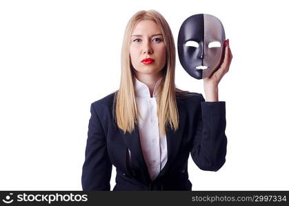 Woman with mask in hypocrisy concept