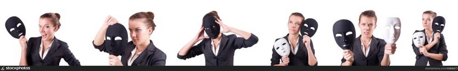 Woman with mask in hypocrisy concept