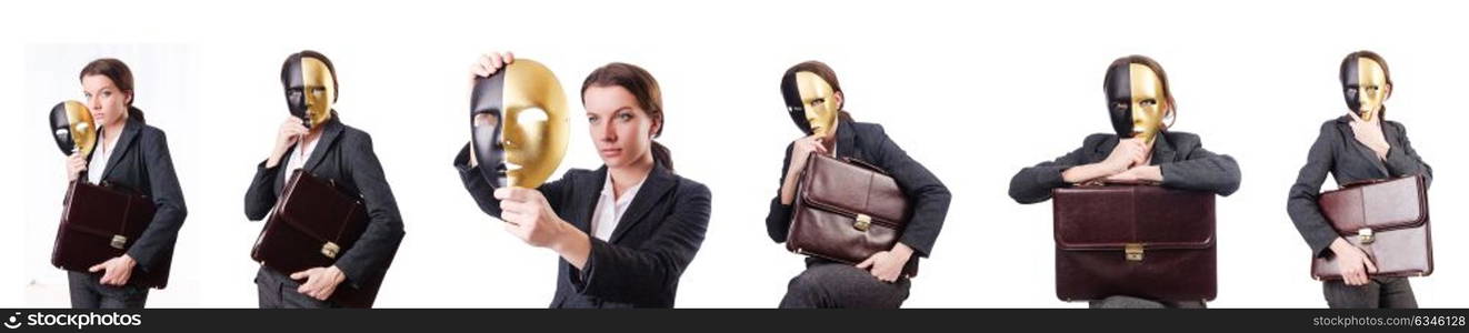 Woman with mask in hypocrisy concept