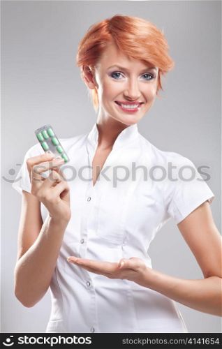 Woman with medication.