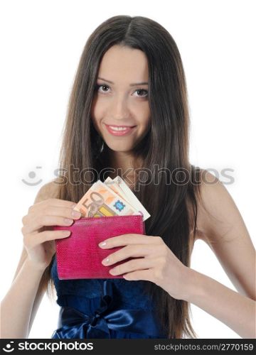 woman with money . Isolated on white background
