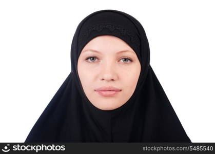 Woman with muslim burqa isolated on white