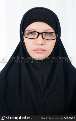 Woman with muslim burqa isolated on white