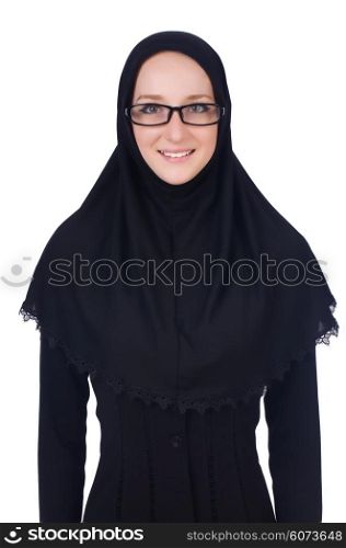 Woman with muslim burqa isolated on white
