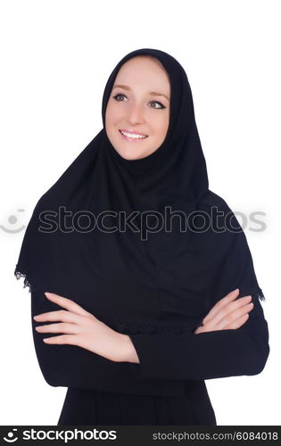 Woman with muslim burqa isolated on white