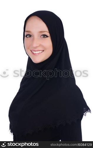 Woman with muslim burqa isolated on white