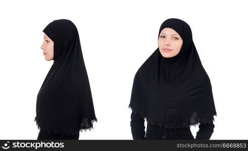 Woman with muslim burqa isolated on white