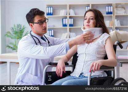 Woman with neck injury visiting doctor for check-up