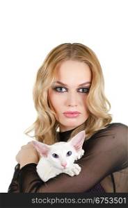 woman with oriental shorthair cat