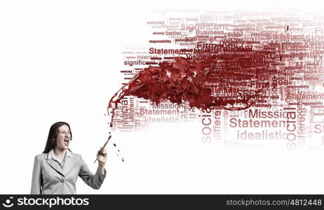 Woman with paint brush. Young pretty businesswoman holding paint brush. Creativity concept