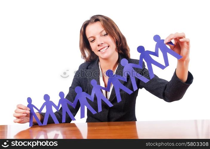 Woman with paper cut people