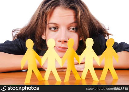 Woman with paper cut people