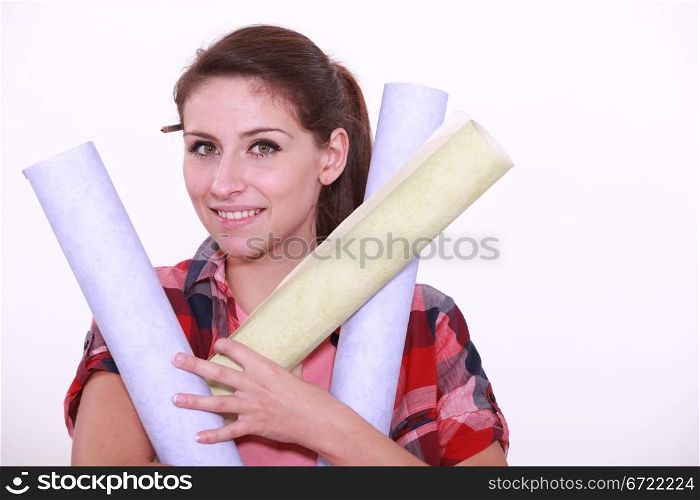 Woman with paper rolls