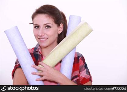 Woman with paper rolls