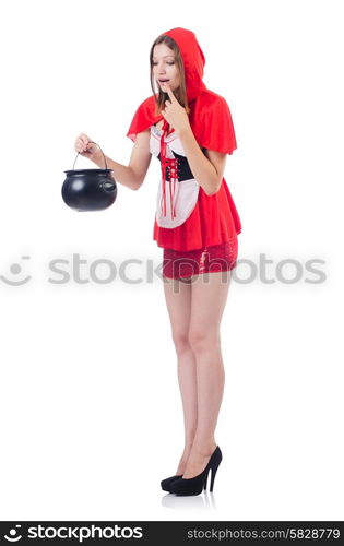 Woman with pot isolated on white