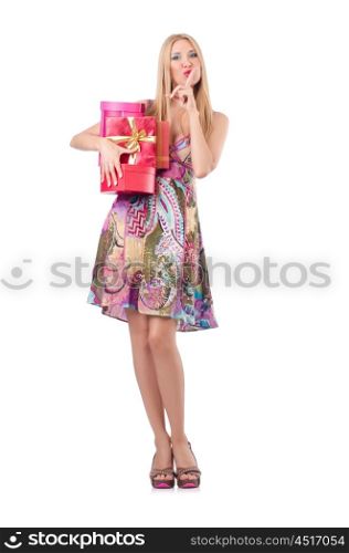 Woman with presents isolated on the white