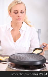 Woman with raclette