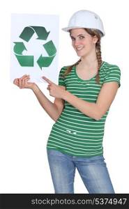 Woman with recycling poster