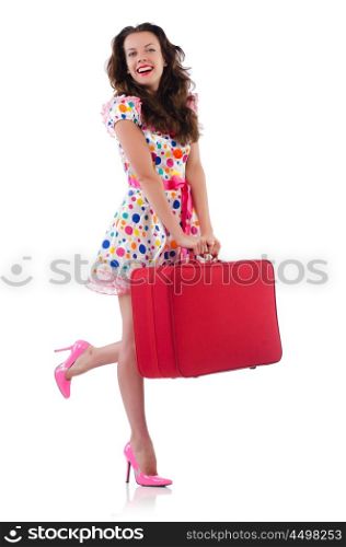 Woman with red case isolated on white